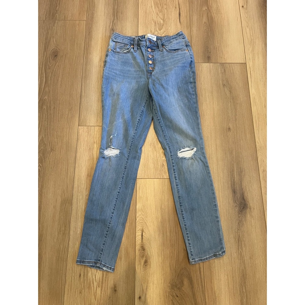Universal Thread Womens High Rise Skinny Jeans Button Fly Distressed Blue Denim